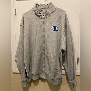 Champion Heather Gray Hoodie with Blue Logo